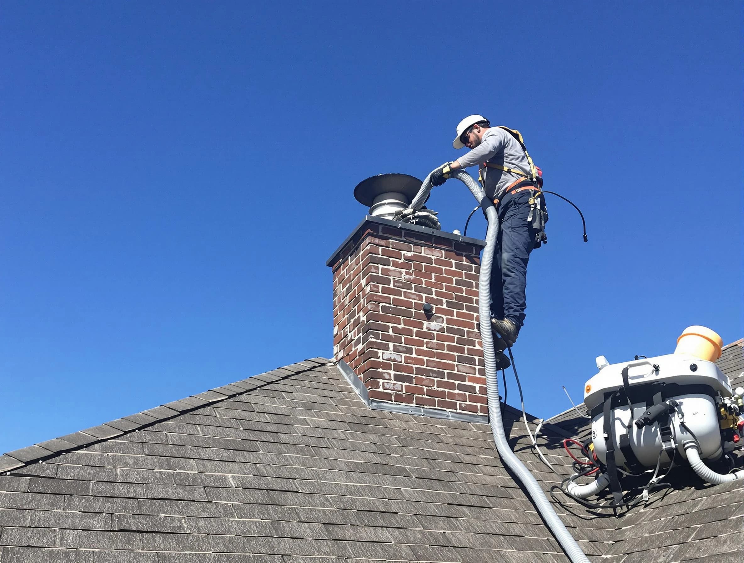 Dedicated Oakmont Chimney Sweep team member cleaning a chimney in Oakmont, PA