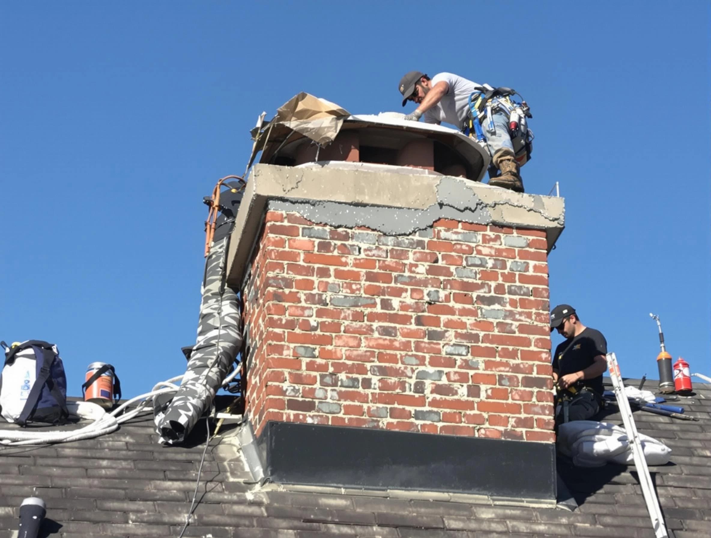 Oakmont Chimney Sweep installing a custom chimney crown in Oakmont, PA