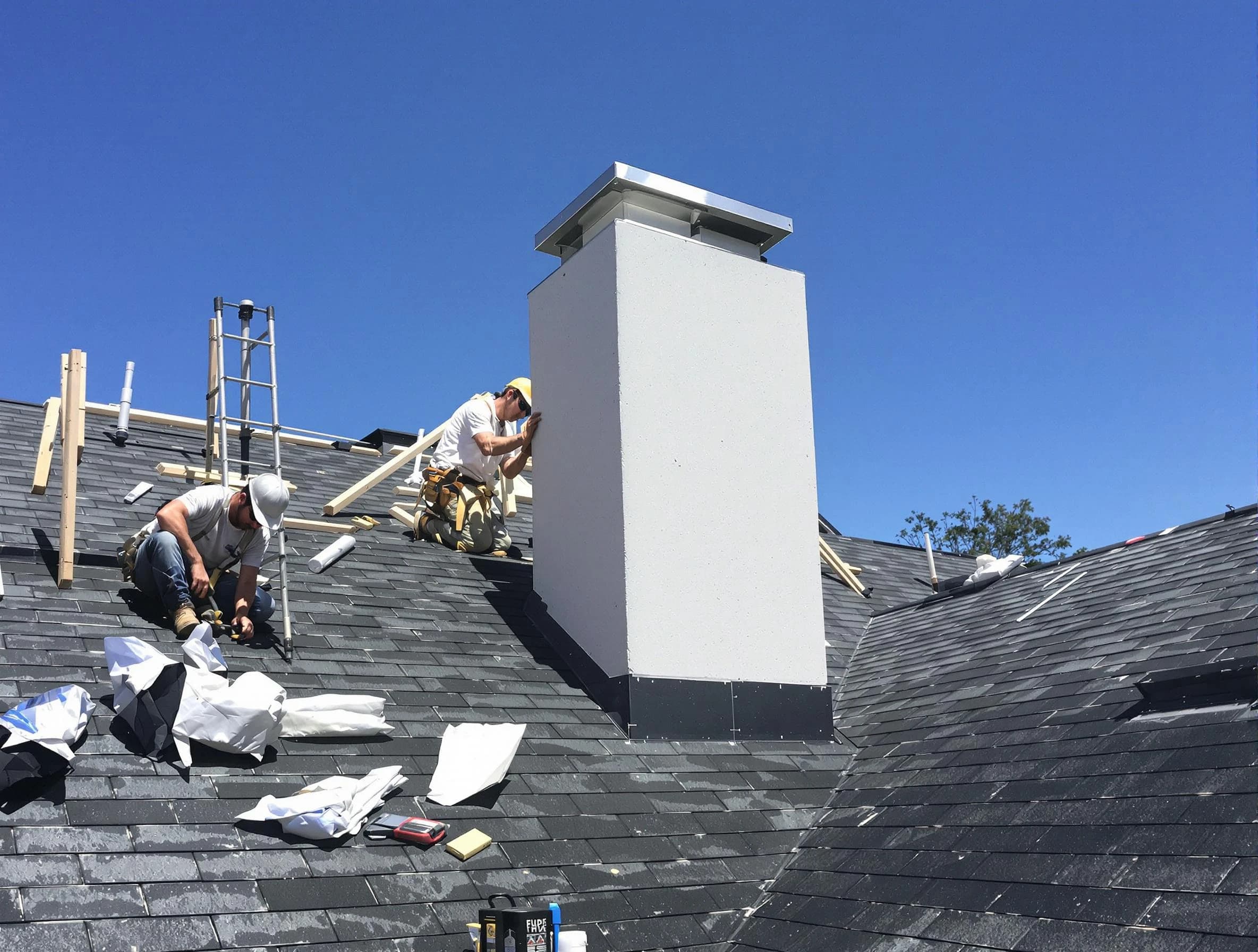 Oakmont Chimney Sweep crew installing a new chimney in Oakmont, PA