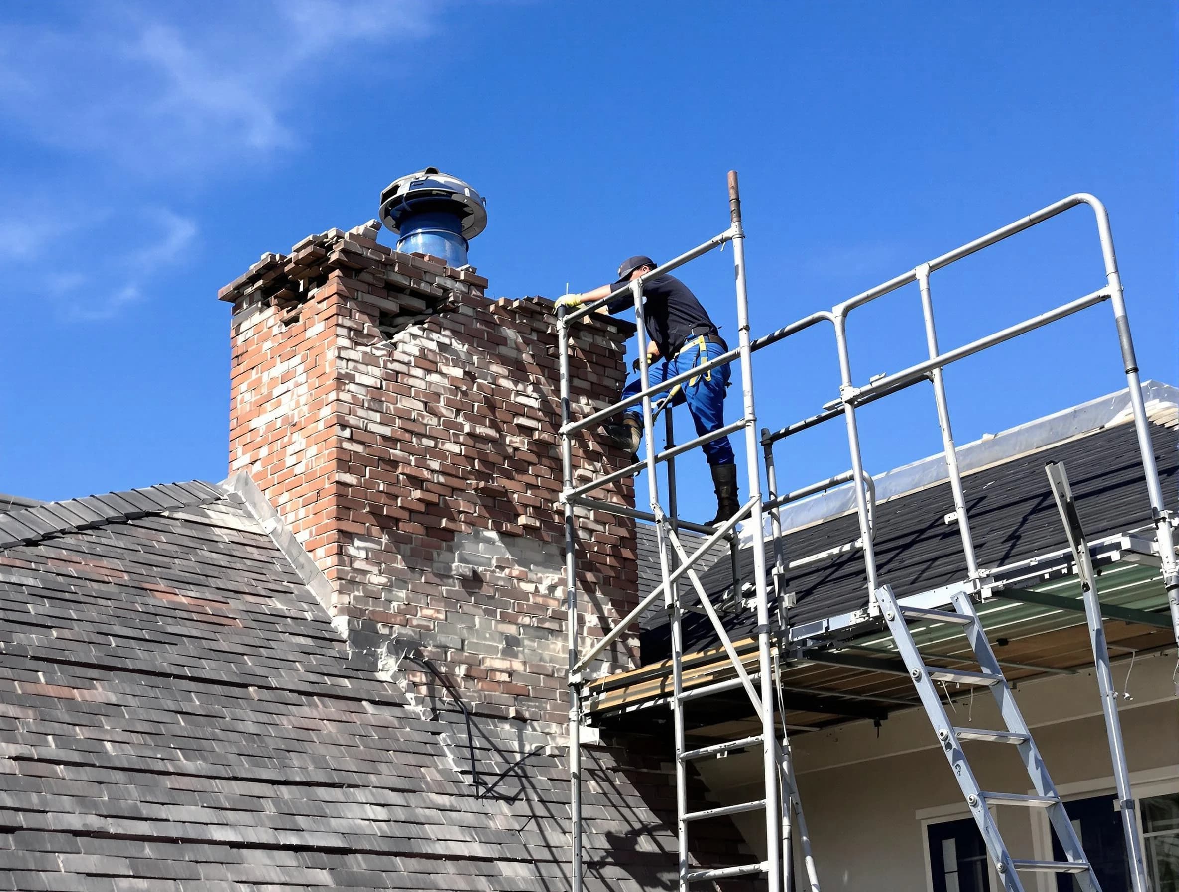 Rebuilding a chimney structure by Oakmont Chimney Sweep in Oakmont, PA