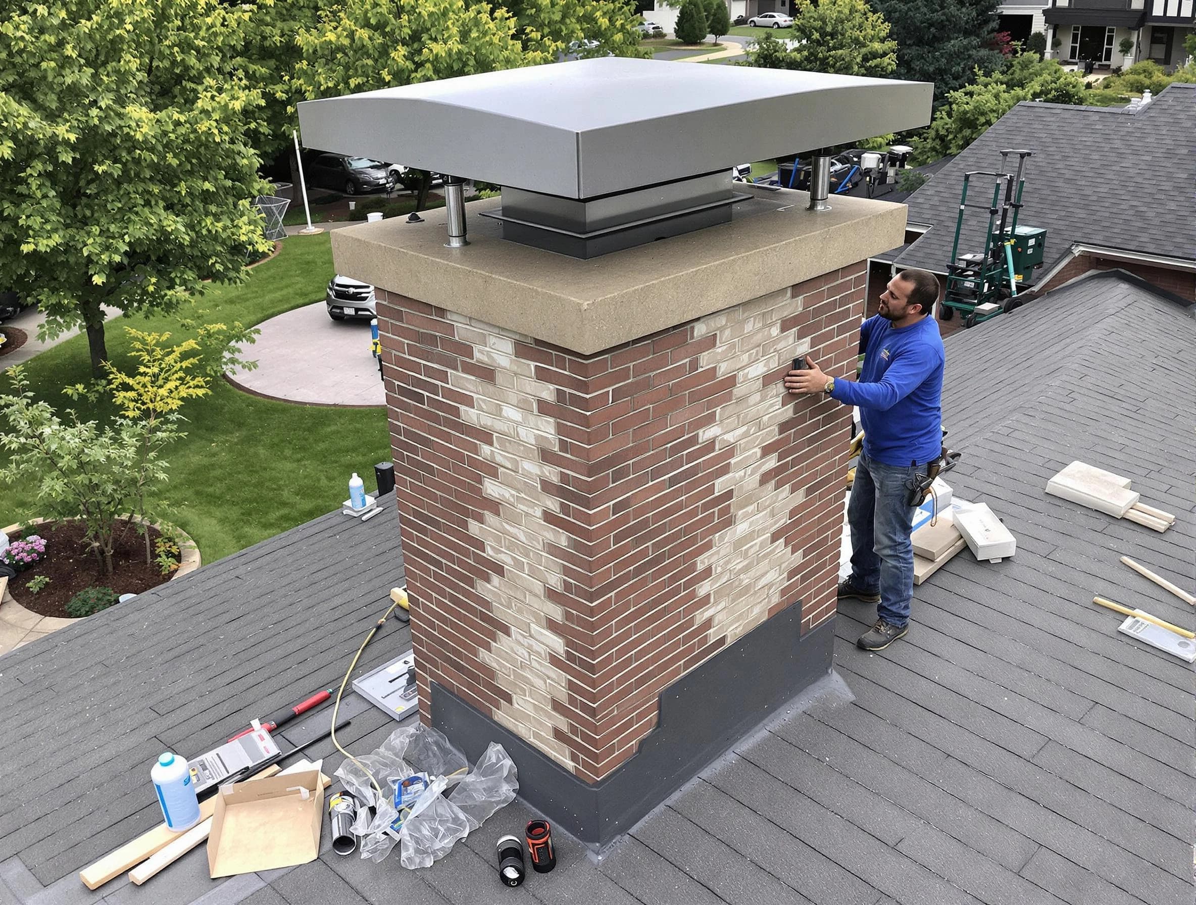 Oakmont Chimney Sweep team working on a custom chimney remodel in Oakmont, PA