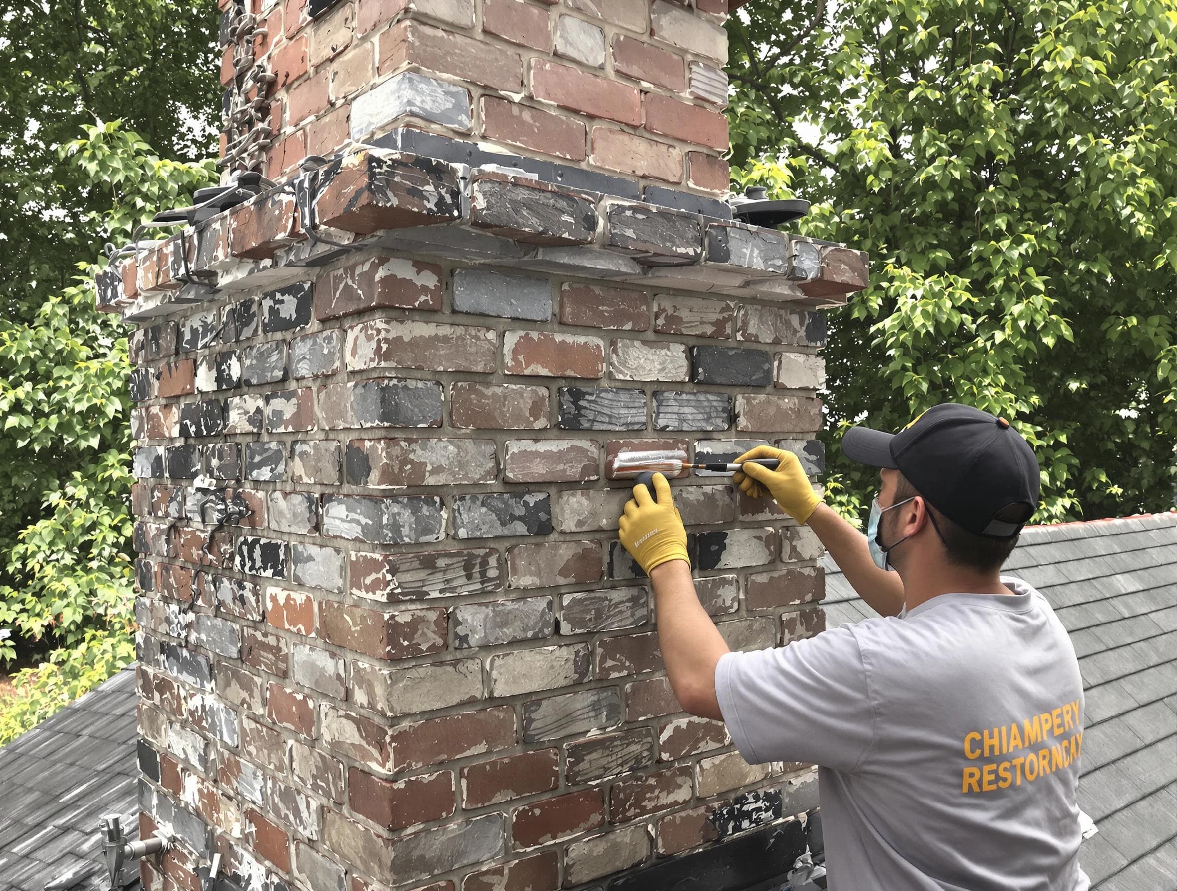 In-progress chimney restoration by Oakmont Chimney Sweep in Oakmont, PA