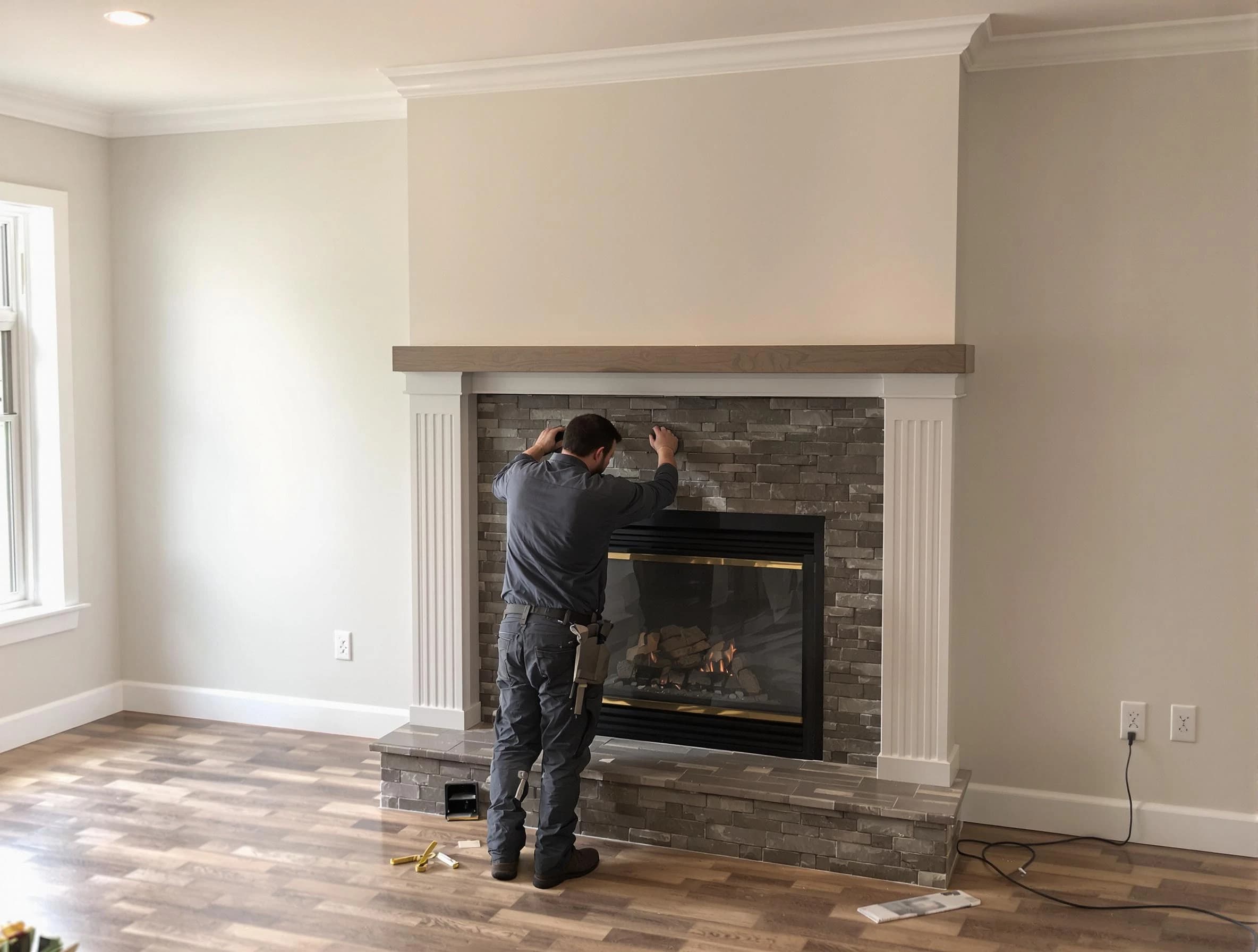 Oakmont Chimney Sweep finishing a custom fireplace install in Oakmont, PA