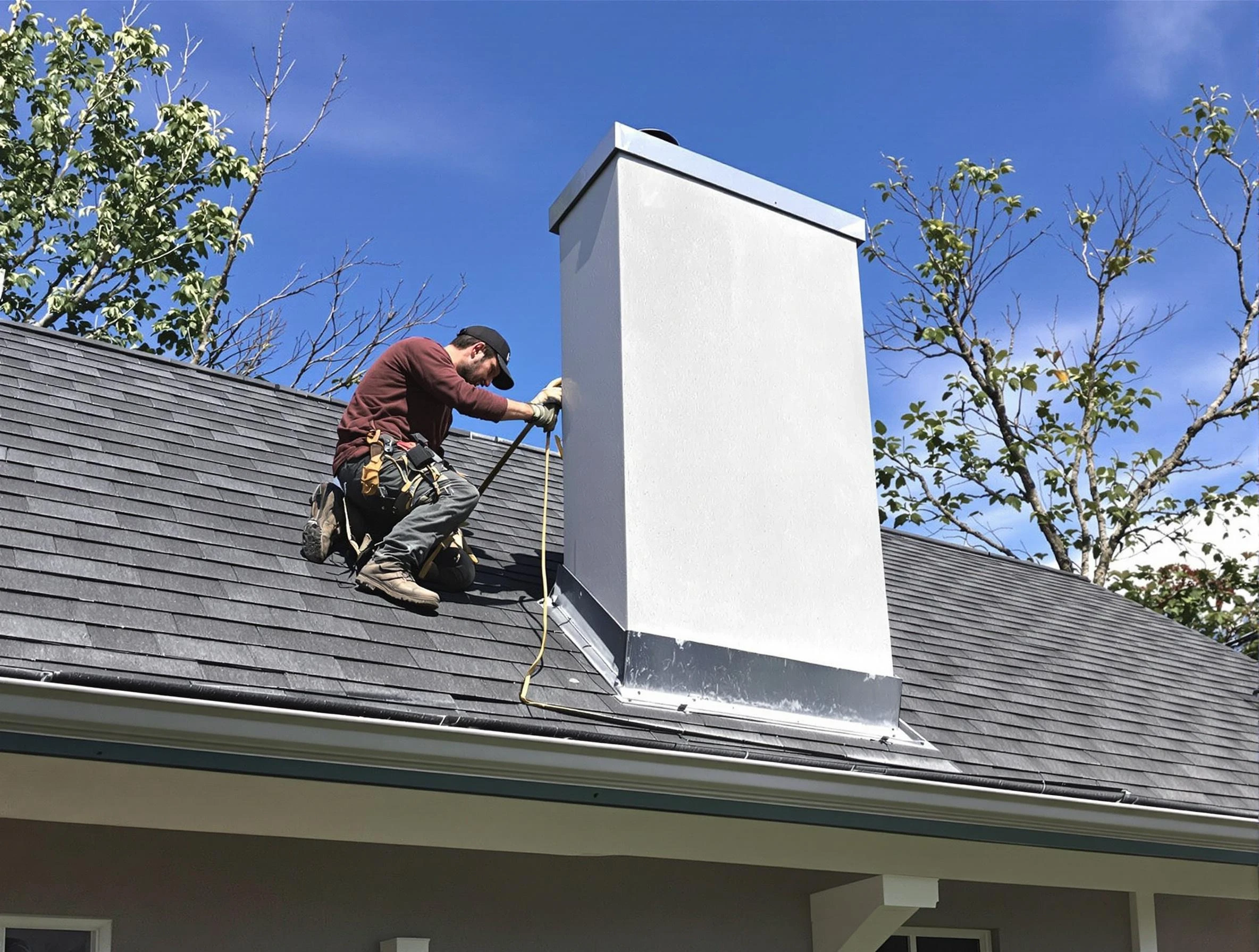 Oakmont Chimney Sweep team member finishing chimney construction in Oakmont, PA